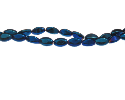 8 x 6mm Blue Electroplated Twisted Oval Glass Bead, 12" string