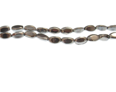 8 x 6mm Silver Electroplated Twisted Oval Glass Bead, 14" string