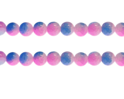(image for) 10mm Pink/Blue Duo-Style Glass Bead, approx. 18 beads - Click Image to Close