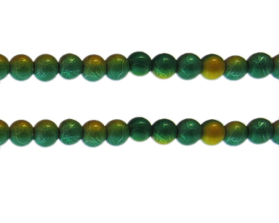 8mm Drizzled Green/Gold Glass Bead, approx. 36 beads