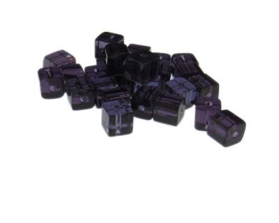 6mm Purple Glass Cube Bead, approx. 39 beads