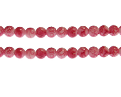 8mm Light Red Marble-Style Glass Bead, approx. 55 beads
