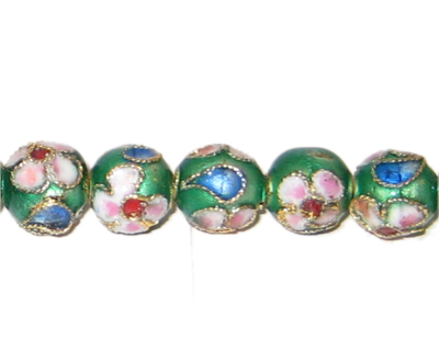 10mm Emerald Round Cloisonne Bead, 4 beads