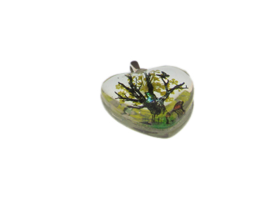 24mm Yellow Heart Glass Pendant w/Tree