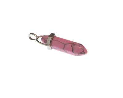 (image for) 40 x 14mm Pink Dyed Turquoise Gemstone Pendant with silver bale