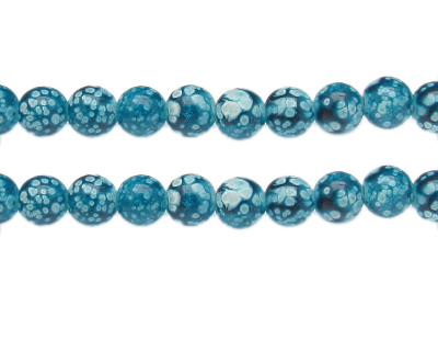 10mm Turquoise Spot Marble-Style Glass Bead, approx. 18 beads