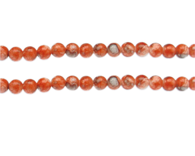 6mm Orange Swirl Marble-Style Glass Bead, approx. 42 beads