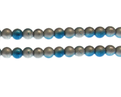 8mm Turquoise/Silver Drizzled Glass Bead, approx. 35 beads