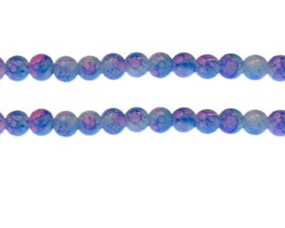(image for) 8mm Blue/Pink Marble-Style Glass Bead, approx. 53 beads