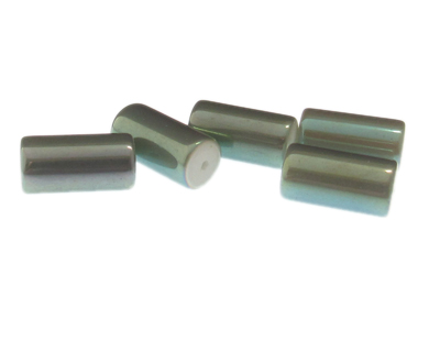 (image for) 20 x 10mm Light Silver Luster Column Pressed Glass Bead, 5 beads