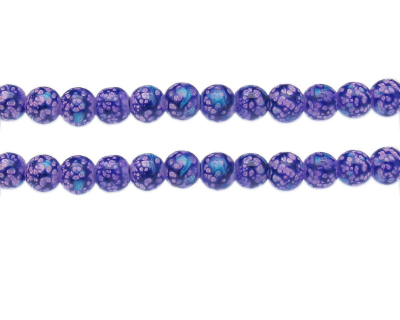 8mm Purple Spot Marble-Style Glass Bead, approx. 38 beads