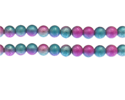 8mm Violet/Turquoise Drizzled Glass Bead, approx. 36 beads