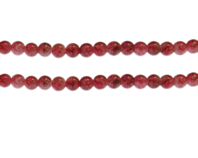6mm Red/Gray Marble-Style Glass Bead, approx. 68 beads