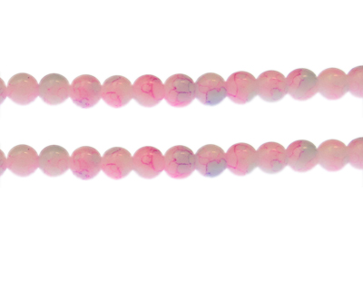 8mm Pink/Lilac Marble-Style Glass Bead, approx. 53 beads