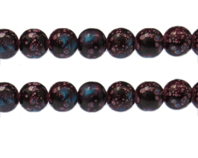 12mm Plum Spot Marble-Style Glass Bead, approx. 14 beads