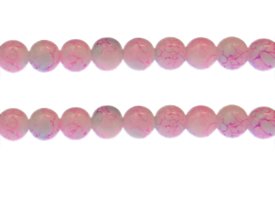 10mm Pink/Lilac Marble-Style Glass Bead, approx. 21 beads