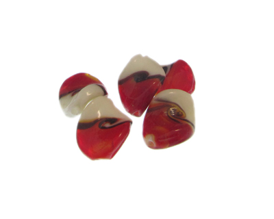 (image for) 18 x 14mm Red Pattern Twirl Lampwork Glass Bead, 5 beads