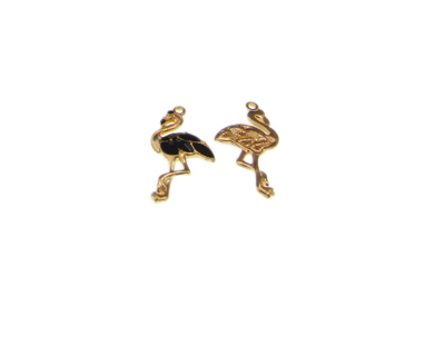 30 x 16mm Black Flamingo Enamel Gold Metal Charm, 2 charms
