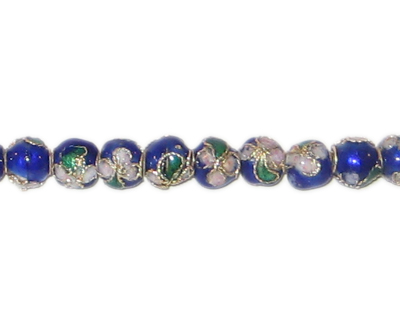6mm Blue Round Cloisonne Bead, 7 beads