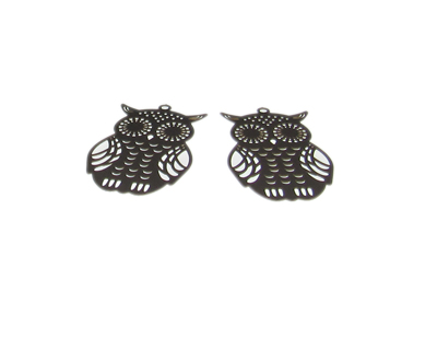 34 x 20mm Owl Silver Metal Pendant, 2 pendants
