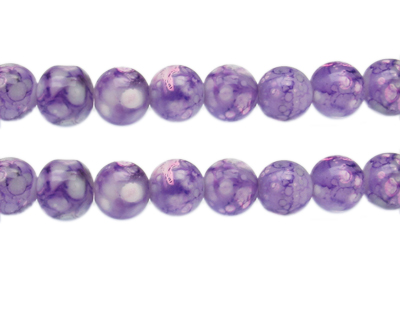 12mm Violet Swirl Marble-Style Glass Bead, approx. 14 beads