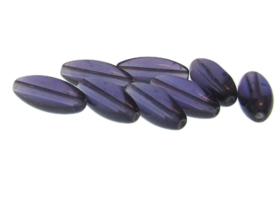 22 x 10mm Purple Oval Glass Bead, 8 beads