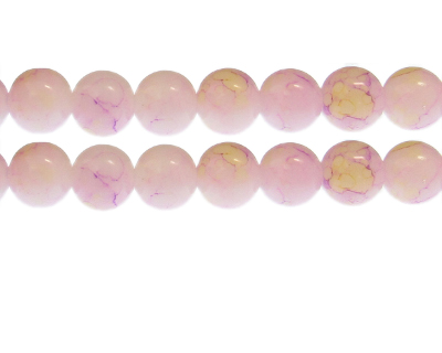 12mm Pink/Yellow Marble-Style Glass Bead, approx. 18 beads