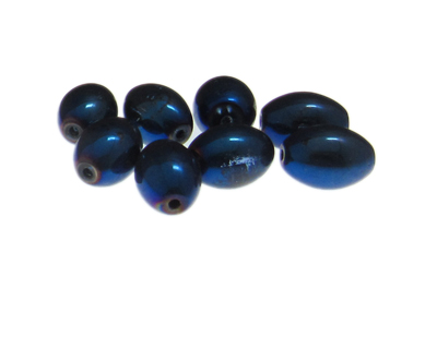 16 x 12mm Blue Electroplated Oval Glass Bead, 8 beads