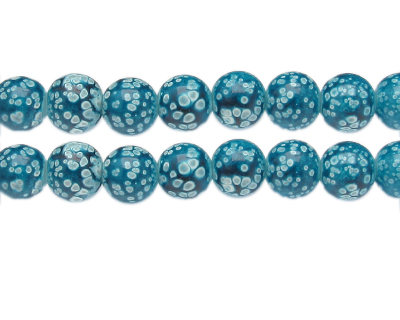 12mm Turquoise Spot Marble-Style Glass Bead, approx. 14 beads