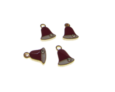 12 x 10mm Red Bell Enamel Gold Metal Charm, 4 charms