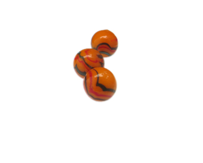 16mm Orange Pattern Lampwork Glass Bead, 1 bead, NO Hole