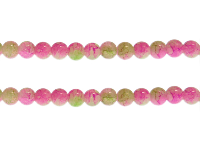(image for) 8mm Pink/Apple Green Duo-Style Glass Bead, approx. 38 beads - Click Image to Close