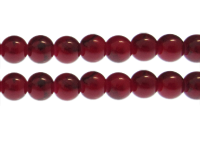 12mm Deep Red Marble-Style Glass Bead, approx. 18 beads