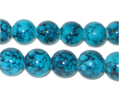 12mm Deep Aqua Marble-Style Glass Bead, approx. 18 beads