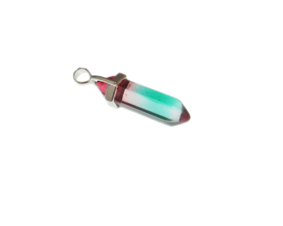 40 x 14mm Red to Green Glass Pendant with silver bale