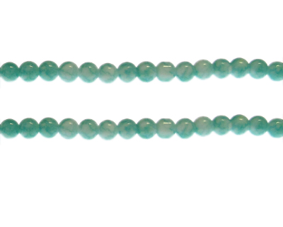 6mm Light Aqua Marble-Style Glass Bead, approx. 72 beads