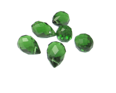16 x 10mm Emerald Faceted Glass Drop Bead, 6 beads, hole at top