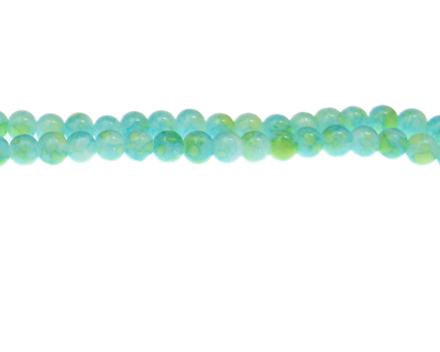 6mm Turquoise/Yellow Marble-Style Glass Bead, approx. 70 beads