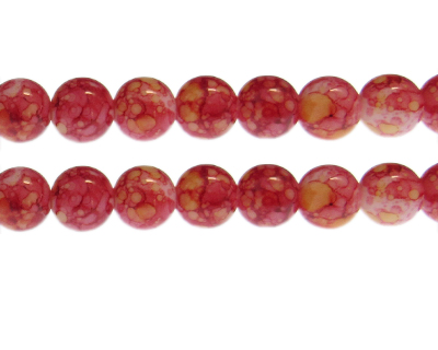 (image for) 12mm Red/Yellow Marble-Style Glass Bead, approx. 17 beads