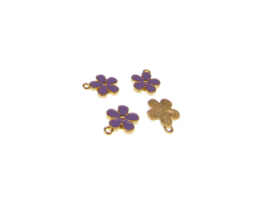 16 x 12mm Purple Flower Enamel Gold Metal Charm, 4 charms