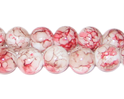 12mm Red/Gray Marble-Style Glass Bead, approx. 18 beads