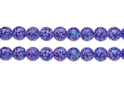 10mm Purple Spot Marble-Style Glass Bead, approx. 18 beads