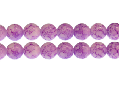 12mm Lilac Marble-Style Glass Bead, approx. 18 beads