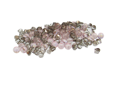 Approx. 1oz. x 4mm Silver/Pink Faceted Glass Bead Mix