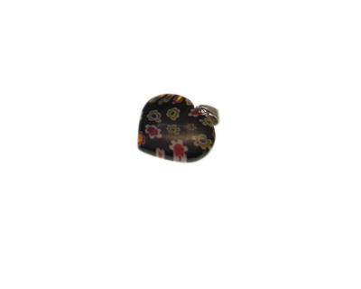 (image for) 20mm Black Millefiori Heart Glass Pendant