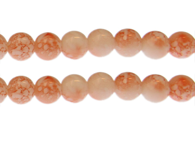 12mm Soft Peach Marble-Style Glass Bead, approx. 17 beads