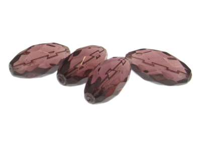 30 x 16mm Mauve Faceted Oval Glass Bead, 4 beads