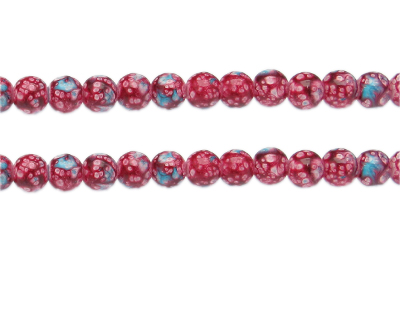 8mm Red Spot Marble-Style Glass Bead, approx. 38 beads