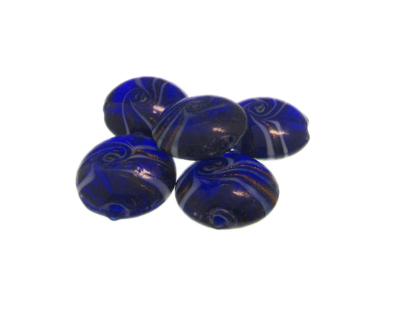 20mm Blue Pattern Lampwork Glass Bead, 5 beads
