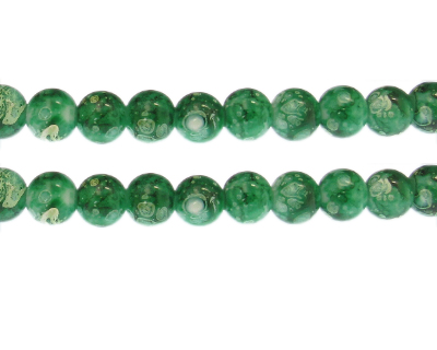 10mm Green Swirl Marble-Style Glass Bead, approx. 16 beads
